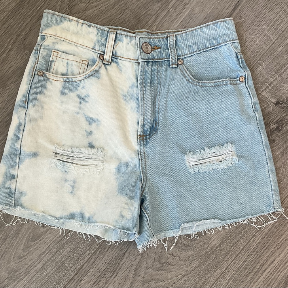 GOGO High Rise Tie-Dye Blue and White Jean Shorts